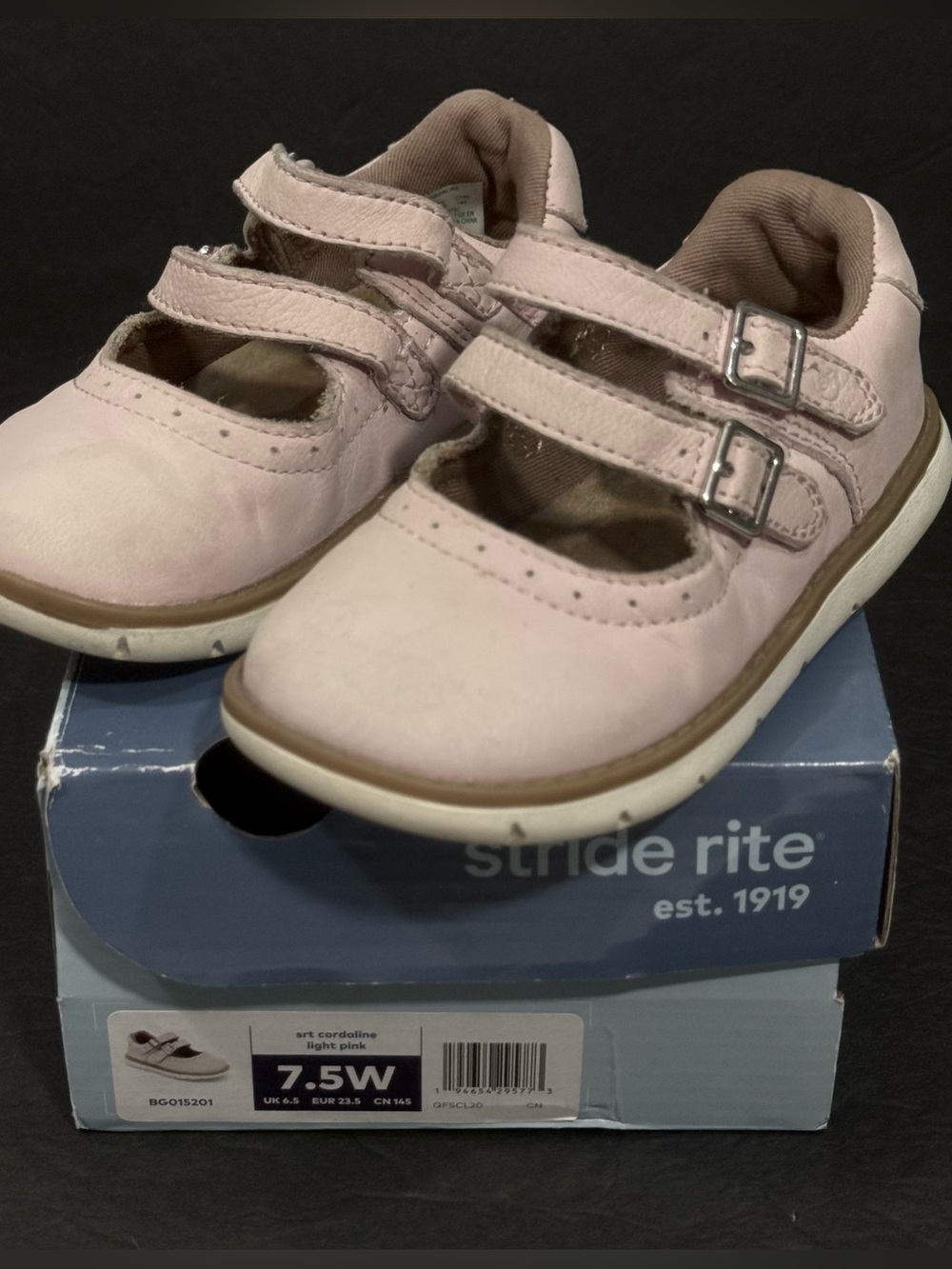 Stride Rite Coraline Light Pink Leather Double-Strap Mary Jane Shoes Size 7.5